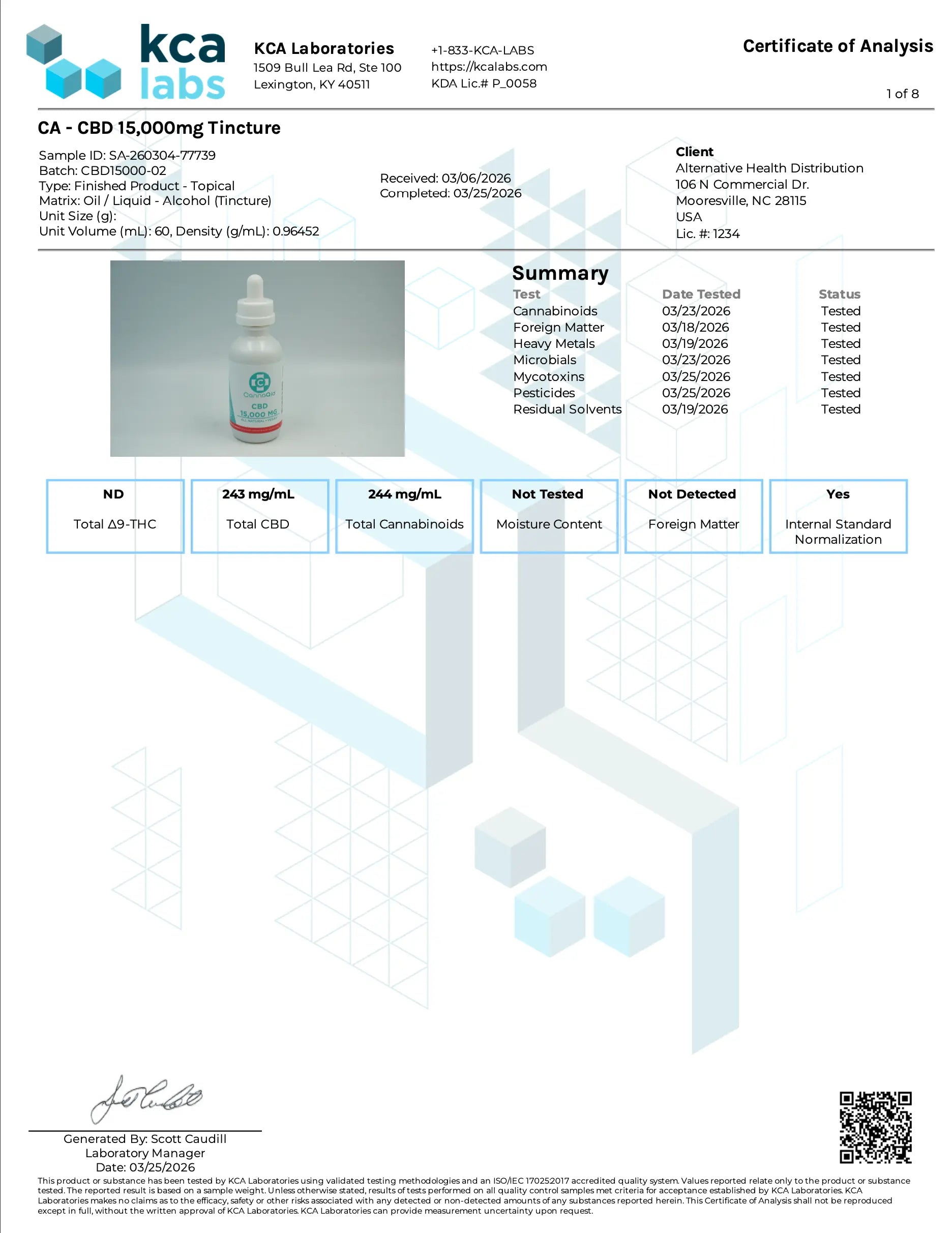 Buy CannaAid CBD Tincture (Bulk) Wholesale AH DIST