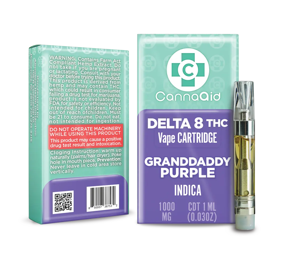Buy D8 Granddaddy Purple Vape Cartridge Wholesale CannaAid