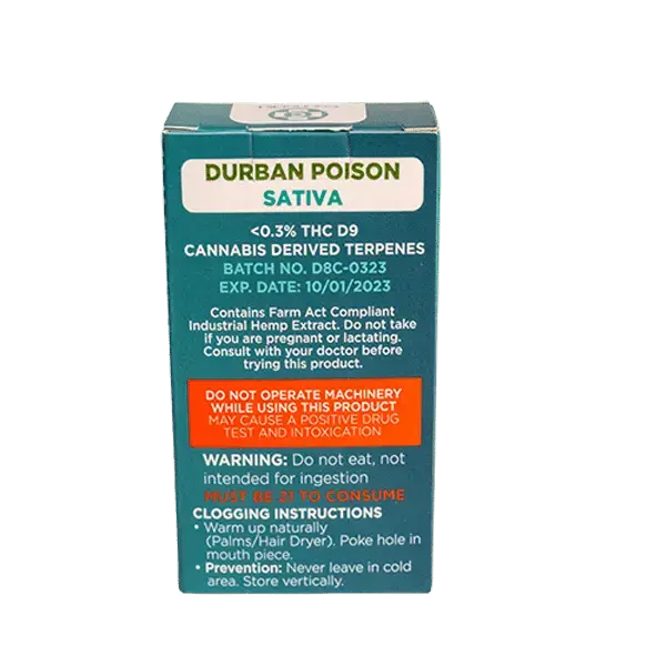 Delta 8 Durban Poison Vape Cartridge CannaAid