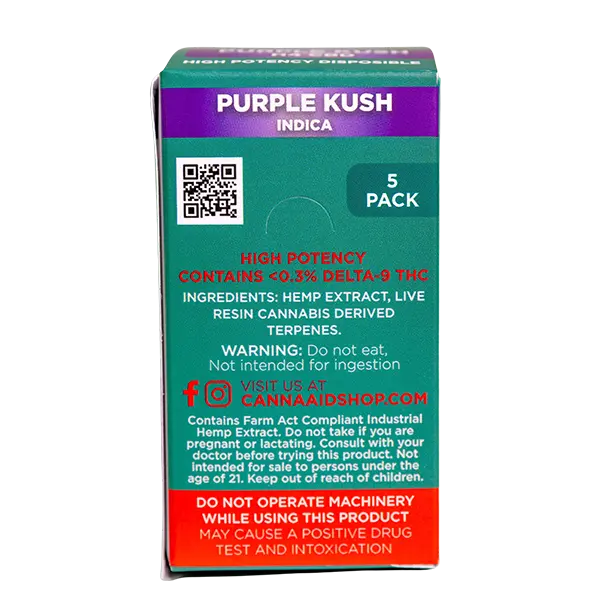 Backside view of CannaAid H4-CBD Purple Kush Disposable 1 ML