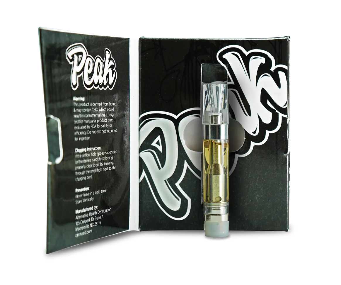 peak thca vape cartridge box open