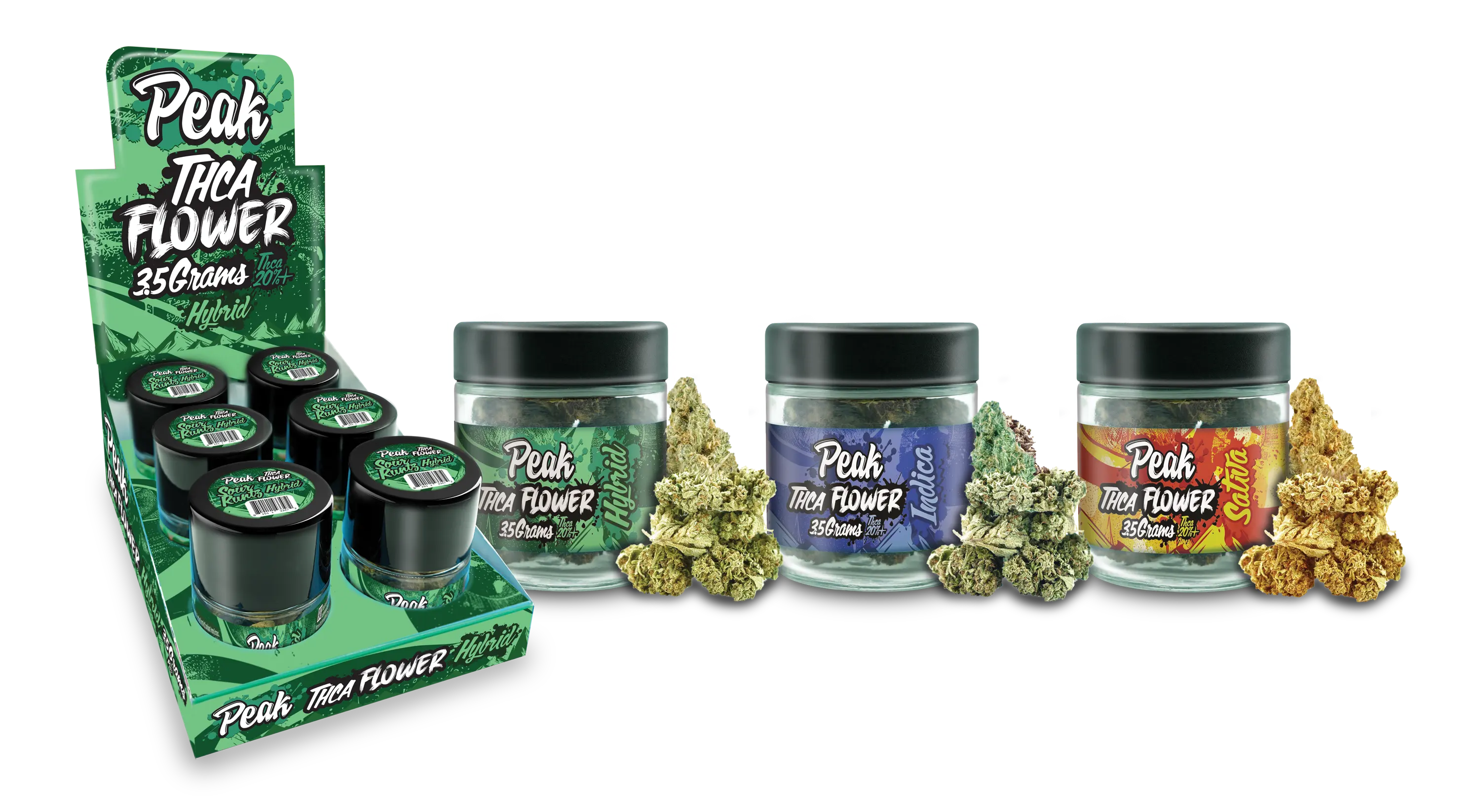 Buy Peak THCA Flower 3.5 Gram Jars x6 POP Box Display Indica Wholesale AH DIST