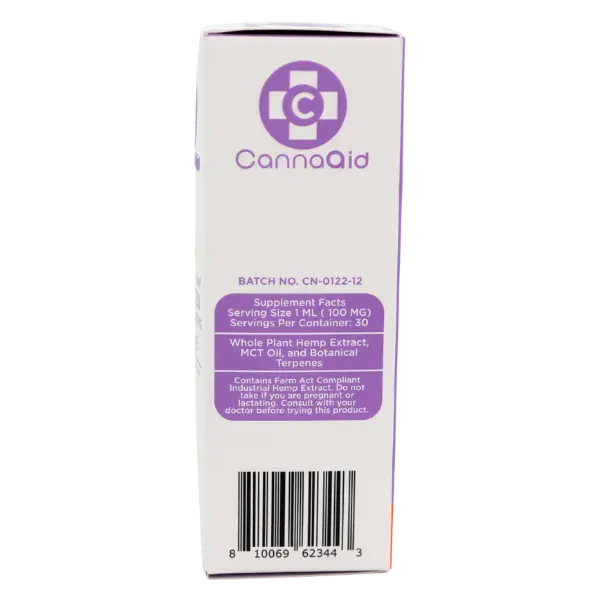 Backside View of CannaAid CBN + CBD Tincture