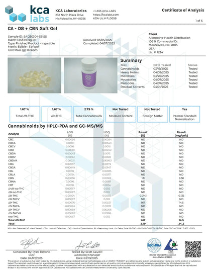 Buy CannaAid Delta 8 + CBN Soft Gels 50 MG (2 Pack) Bulk Wholesale AH DIST