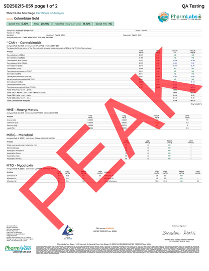 Buy Peak Gold Label THCA Flower - 3.5g (Bulk) Wholesale AH DIST