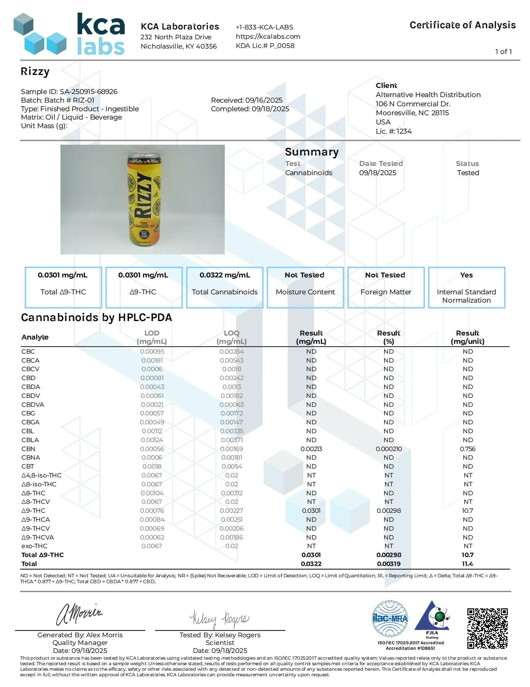 Buy RIZZY THC Lemonade Tea Wholesale CannaAid